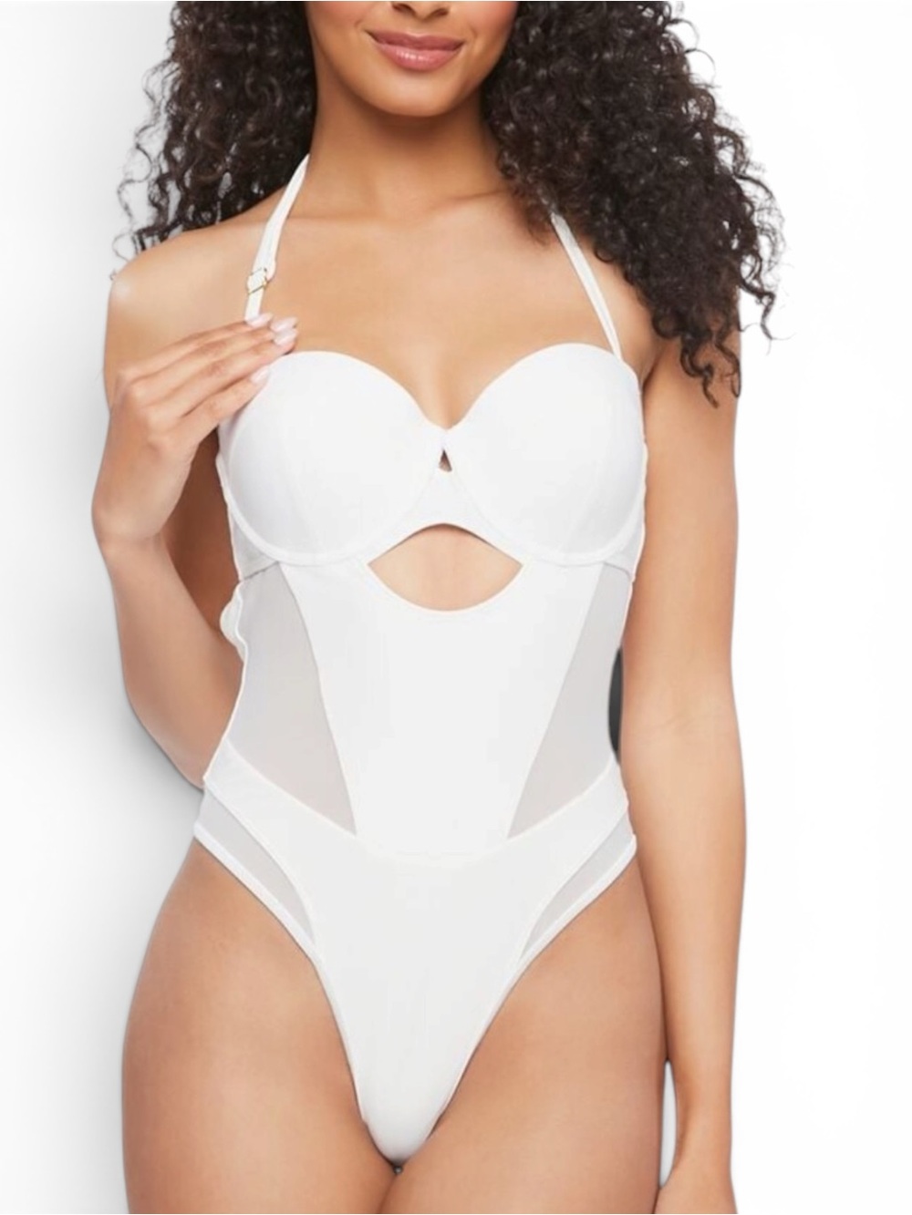 Herve Leger x Forever 21 Collab Swimsuit Large White Mesh Cutout One Piece NWT